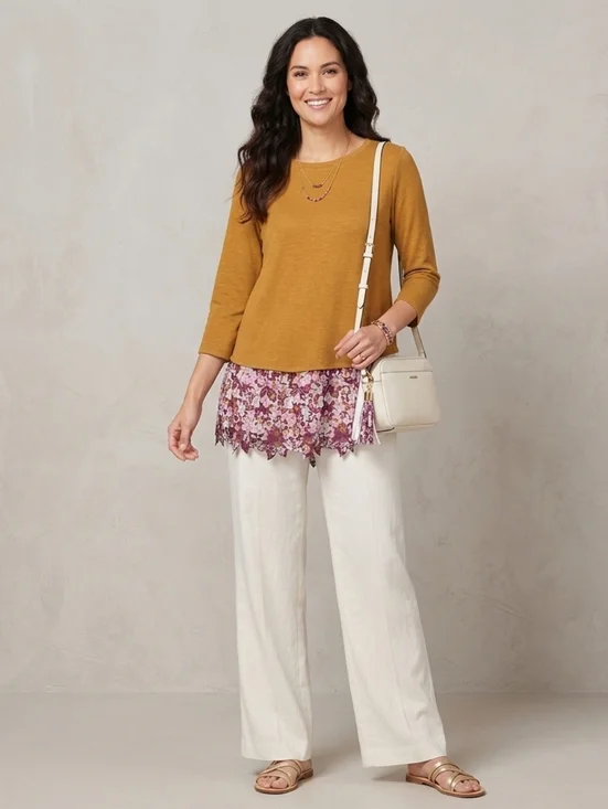 LOGO - Terry Top with Poplin Ruffle Hem - Picture 2 of 12